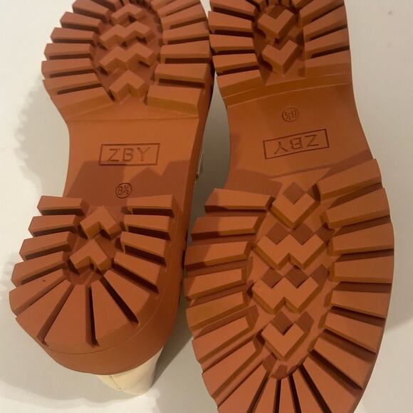 TRENDING PLATFORM LOAFERS FAUX LEATHER White/Tan CHUNKY SOLE NEUTRAL 8.5 - Picture 11 of 13